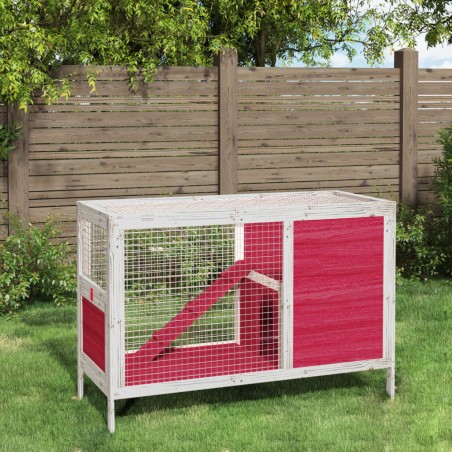 vidaXL Conejera de madera maciza de pino roja 103x44x69,5 cm