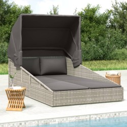 vidaXL Tumbona con toldo plegable ratán sintético gris 200x114x128 cm