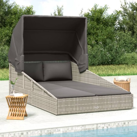 vidaXL Tumbona con toldo plegable ratán sintético gris 200x114x128 cm