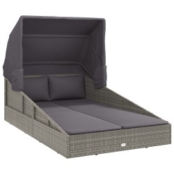 vidaXL Tumbona con toldo plegable ratán sintético gris 200x114x128 cm