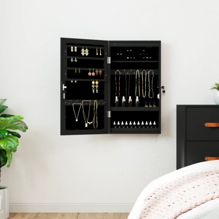 vidaXL Espejo con joyero y luces LED para pared negro