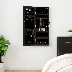 vidaXL Espejo con joyero y luces LED para pared negro