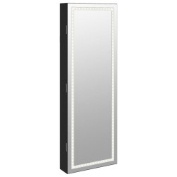 vidaXL Espejo con joyero y luces LED para pared negro