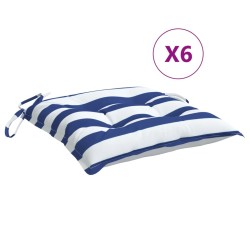 vidaXL Cojines de silla 6 uds tela a rayas azul y blanco 40x40x7 cm