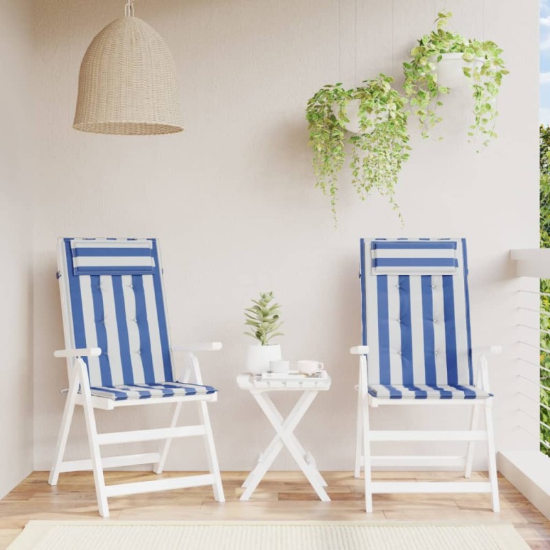 vidaXL Cojines silla respaldo alto 2 uds tela Oxford rayas azul blanco vidaXL Cojines silla respaldo alto 2 uds tela Oxford rayas azul blanco
