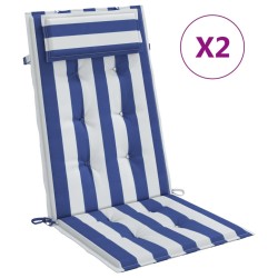 vidaXL Cojines silla respaldo alto 2 uds tela Oxford rayas azul blanco