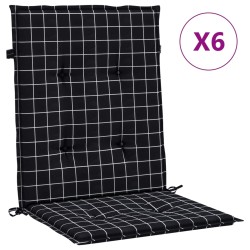 vidaXL Cojines para silla con respaldo bajo 6 uds tela a cuadros negro