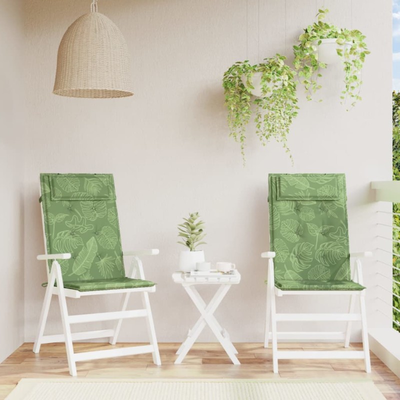 vidaXL Cojines silla respaldo alto 2 uds tela Oxford estampado hojas vidaXL Cojines silla respaldo alto 2 uds tela Oxford estampado hojas