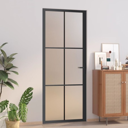 vidaXL Puerta interior de vidrio y aluminio negro mate 83x201,5 cm
