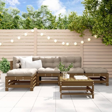 vidaXL Juego muebles de jardín 6 piezas madera maciza pino marrón miel