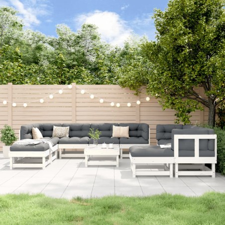 vidaXL Juego de muebles de jardín 11 piezas madera maciza pino blanco