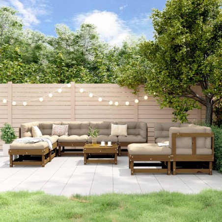 vidaXL Juego muebles de jardín 11 pzas madera maciza pino marrón miel