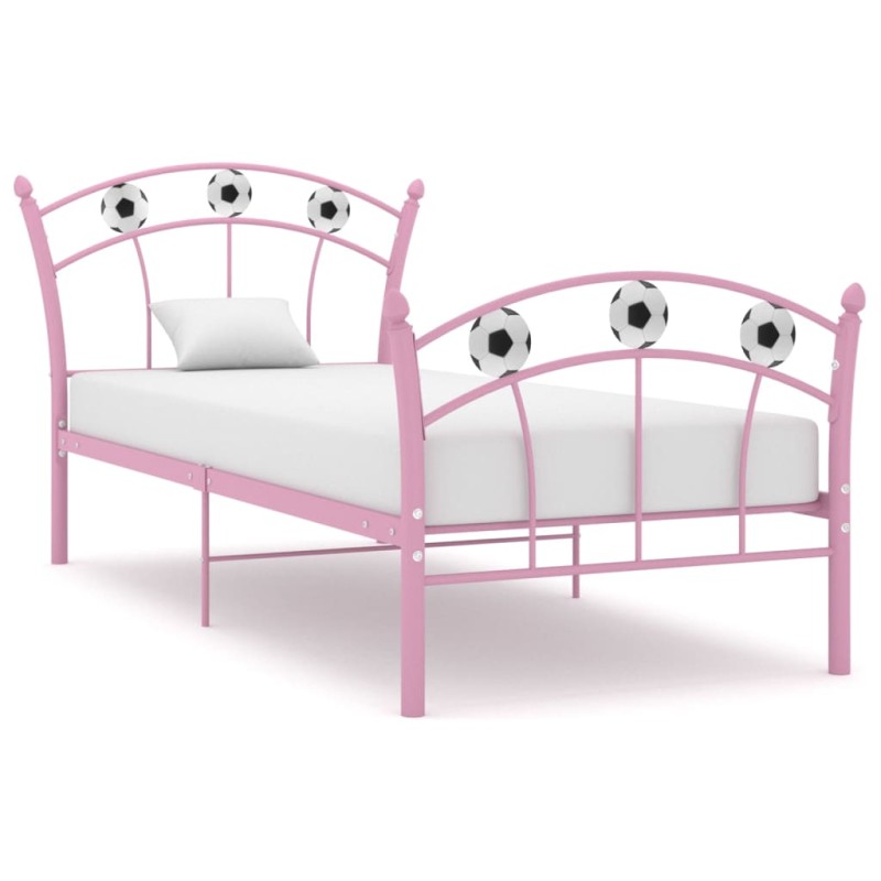 vidaXL Estructura de cama con diseño de fútbol metal rosa 90x200 cm vidaXL Estructura de cama con diseño de fútbol metal rosa 90x200 cm