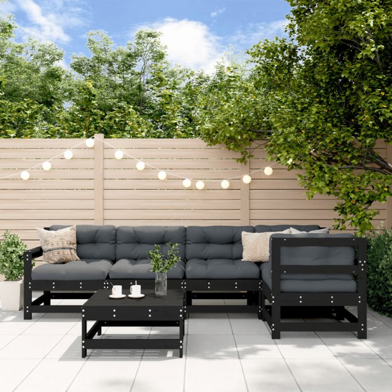 vidaXL Juego muebles de jardín 6 piezas madera maciza pino negro vidaXL Juego muebles de jardín 6 piezas madera maciza pino negro