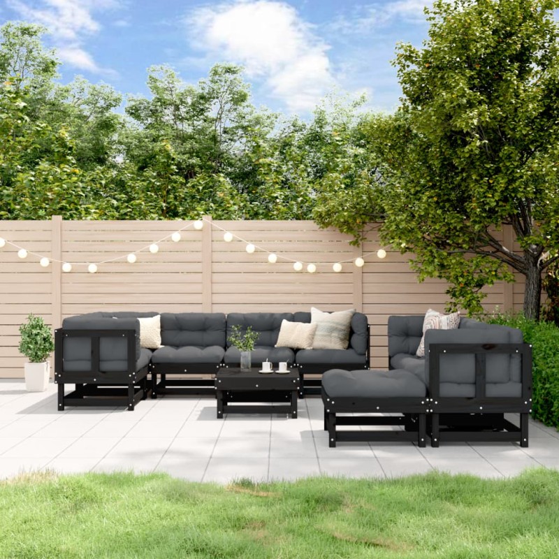 vidaXL Juego de muebles de jardín 10 pzas madera maciza de pino negro vidaXL Juego de muebles de jardín 10 pzas madera maciza de pino negro