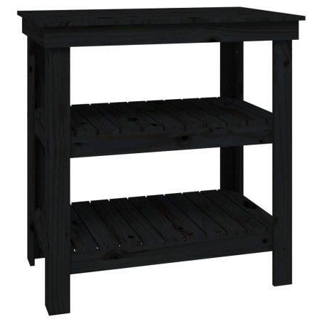 vidaXL Banco de trabajo de madera maciza de pino negro 78,5x50x80 cm