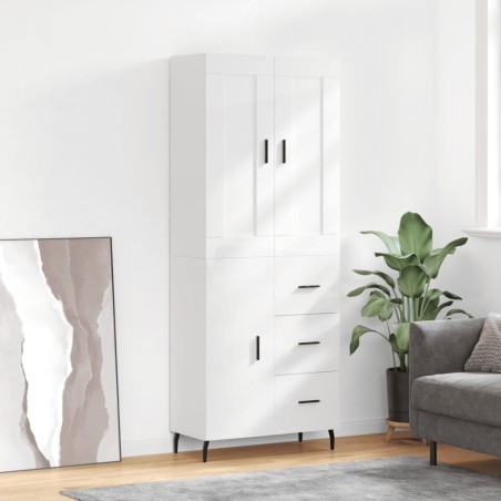 vidaXL Aparador alto madera contrachapada blanco brillo 69,5x34x180 cm