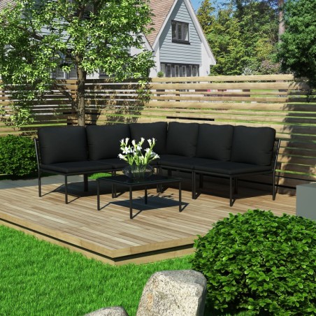 vidaXL Juego de muebles de jardín 6 piezas con cojines PVC negro
