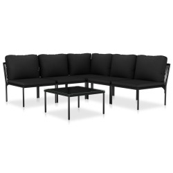 vidaXL Juego de muebles de jardín 6 piezas con cojines PVC negro
