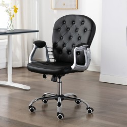 vidaXL Silla de oficina giratoria de cuero sintético negro 
