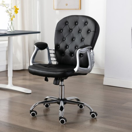 vidaXL Silla de oficina giratoria de cuero sintético negro 