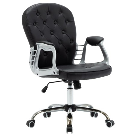 vidaXL Silla de oficina giratoria de cuero sintético negro 