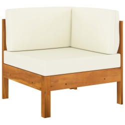 vidaXL Sofá esquinero con cojines blanco crema madera de acacia