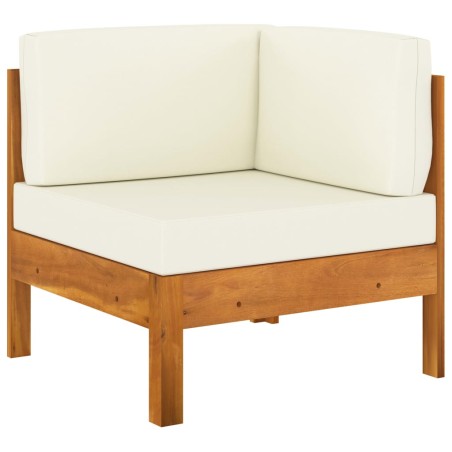 vidaXL Sofá esquinero con cojines blanco crema madera de acacia