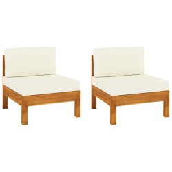 vidaXL Sofá central 2 piezas cojines blanco crema madera de acacia