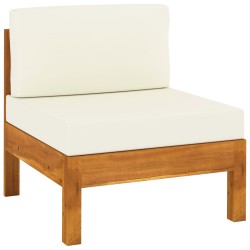 vidaXL Sofá central 2 piezas cojines blanco crema madera de acacia