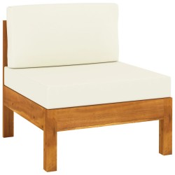 vidaXL Sofá central con cojines blanco crema madera de acacia