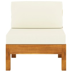 vidaXL Sofá central con cojines blanco crema madera de acacia