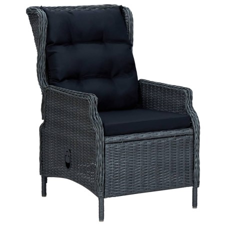vidaXL Sillón reclinable de jardín cojines ratán sintético gris oscuro