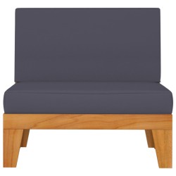 vidaXL Sofá seccional central con cojines madera de acacia gris oscuro