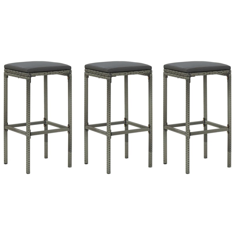 vidaXL Taburetes de cocina con cojines 3 uds ratán sintético gris vidaXL Taburetes de cocina con cojines 3 uds ratán sintético gris