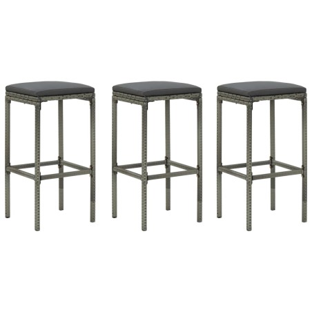 vidaXL Taburetes de cocina con cojines 3 uds ratán sintético gris