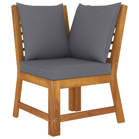 vidaXL Sofá de esquina madera maciza de acacia con cojines gris oscuro