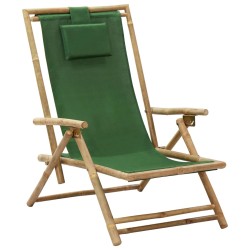vidaXL Silla de relajación reclinable de bambú y tela verde