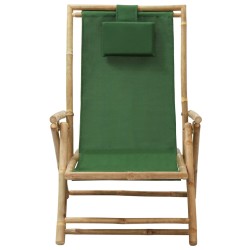 vidaXL Silla de relajación reclinable de bambú y tela verde