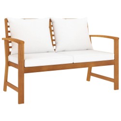 vidaXL Banco de jardín 120 cm con cojines crema madera acacia maciza