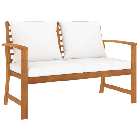 vidaXL Banco de jardín 120 cm con cojines crema madera acacia maciza