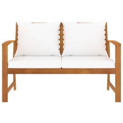 vidaXL Banco de jardín 120 cm con cojines crema madera acacia maciza