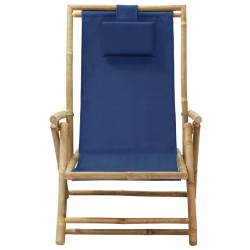 vidaXL Silla de relajación reclinable de bambú y tela azul marino
