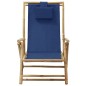 vidaXL Silla de relajación reclinable de bambú y tela azul marino vidaXL Silla de relajación reclinable de bambú y tela azul marino