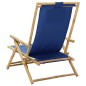 vidaXL Silla de relajación reclinable de bambú y tela azul marino vidaXL Silla de relajación reclinable de bambú y tela azul marino