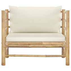 vidaXL Sofá de jardín de bambú con cojines blanco crema