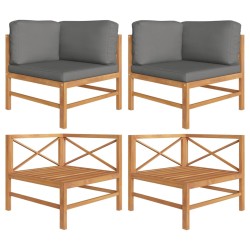 vidaXL Sofá de esquina 2 uds madera maciza teca y cojines gris oscuro