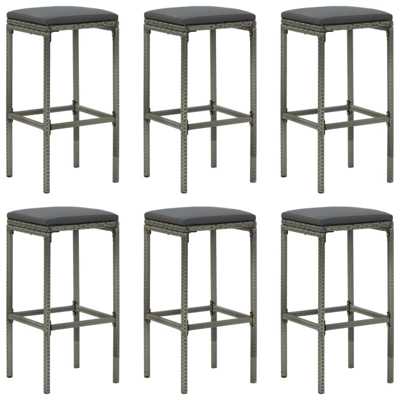 vidaXL Taburetes de cocina con cojines 6 unidades ratán sintético gris vidaXL Taburetes de cocina con cojines 6 unidades ratán sintético gris