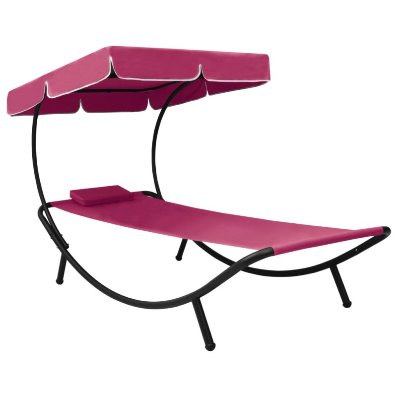 vidaXL Tumbona de jardín con toldo y cojín rosa vidaXL Tumbona de jardín con toldo y cojín rosa