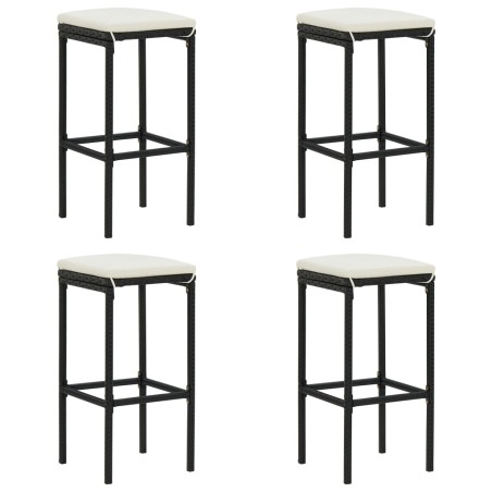 vidaXL Taburetes de cocina con cojines 4 uds ratán sintético negro